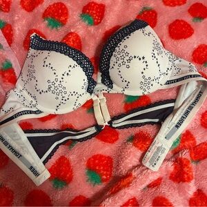Tommy Hilfiger White Bra with Navy Star Print and Trim